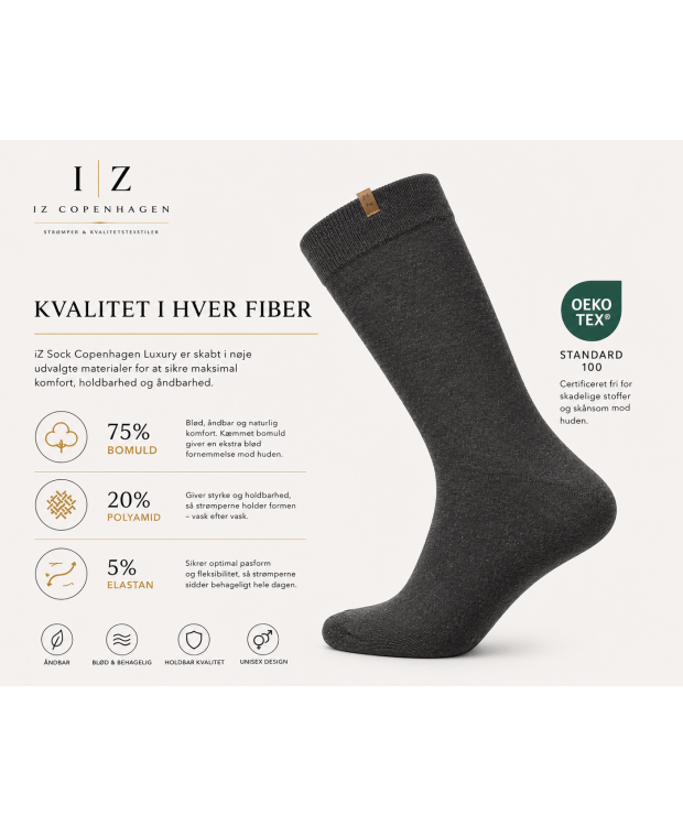 iZ Sock Copenhagen mørkegrå Luxury bomuldsstrømper unisex billede 4