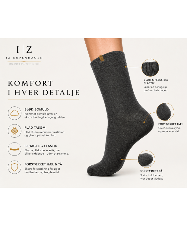 iZ Sock Copenhagen mørkegrå Luxury bomuldsstrømper unisex billede 2