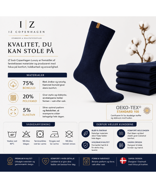 iZ Sock Copenhagen navy Luxury bomuldsstrømper unisex billede 5