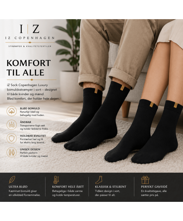 iZ Sock Copenhagen sorte Luxury bomuldsstrømper unisex billede 3