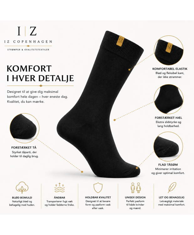iZ Sock Copenhagen sorte Luxury bomuldsstrømper unisex billede 2
