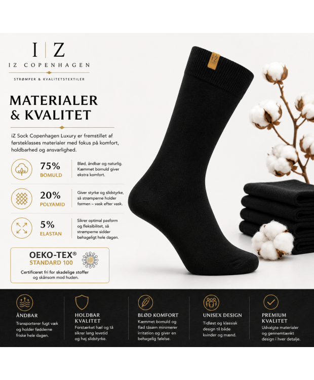iZ Sock Copenhagen sorte Luxury bomuldsstrømper unisex billede 4