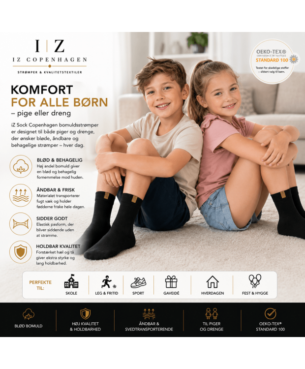 iZ Sock Copenhagen sorte bomuldsstrømper til børn billede 2