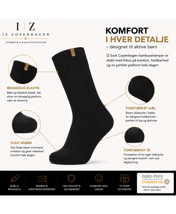 iZ Sock Luxury bambusstrømper sort til børn – 23–34 billede 3