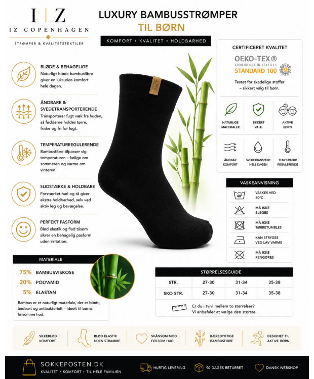 iZ Sock Luxury bambusstrømper sort til børn – 23–34 billede 5