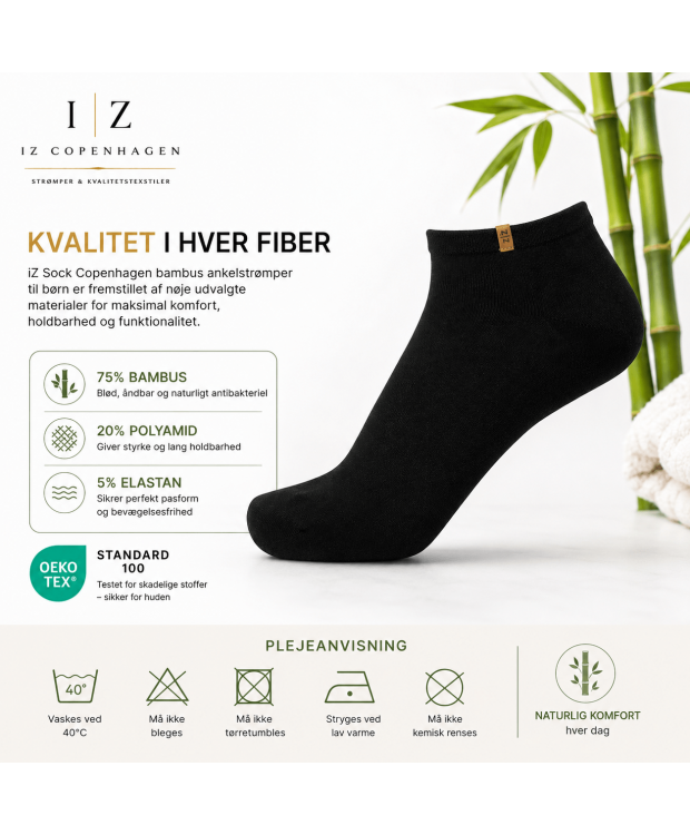 iZ Sock Luxury bambus-ankelstrømper sort til børn billede 4
