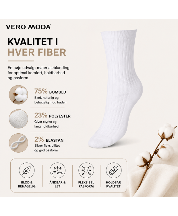 Vero Moda hvide bomuldsstrømper til kvinder - OUTLET billede 3