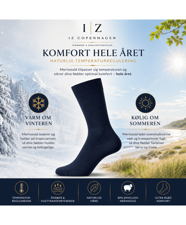 iZ Sock Copenhagen Premium Merinould Strømper Navy – Ultra Soft Uldsokker til Dame & Herre billede 3