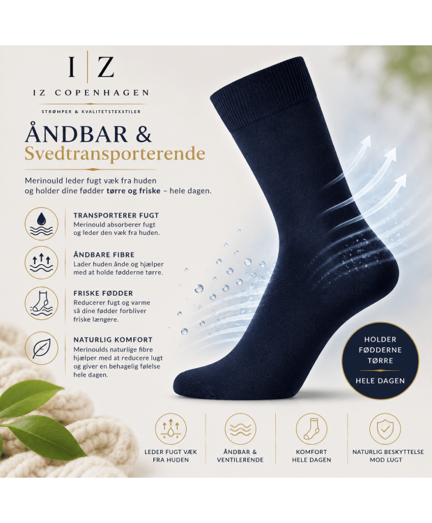 iZ Sock Copenhagen Premium Merinould Strømper Navy – Ultra Soft Uldsokker til Dame & Herre billede 4