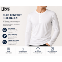 JBS grandad, long sleeve hvid med knapper til herre – 100 % bomuld