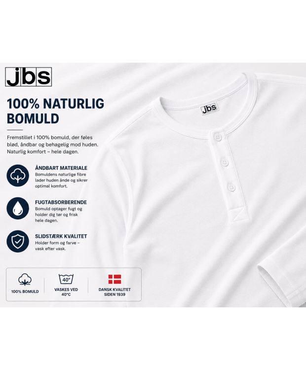 JBS grandad, long sleeve hvid med knapper til herre – 100 % bomuld billede 4