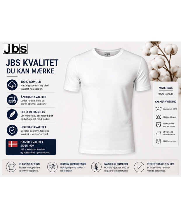 JBS Light bomulds T-shirt med rund hals til herre – hvid billede 2