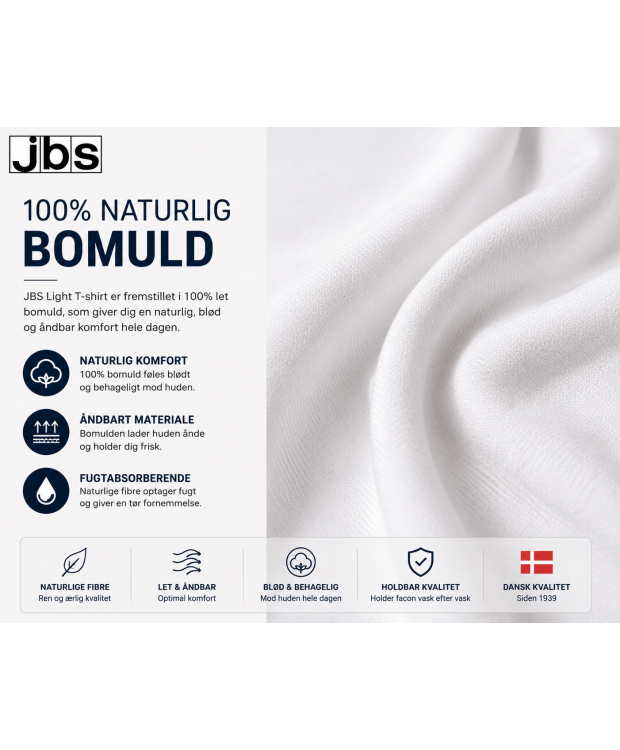 JBS Light bomulds T-shirt med rund hals til herre – hvid billede 3