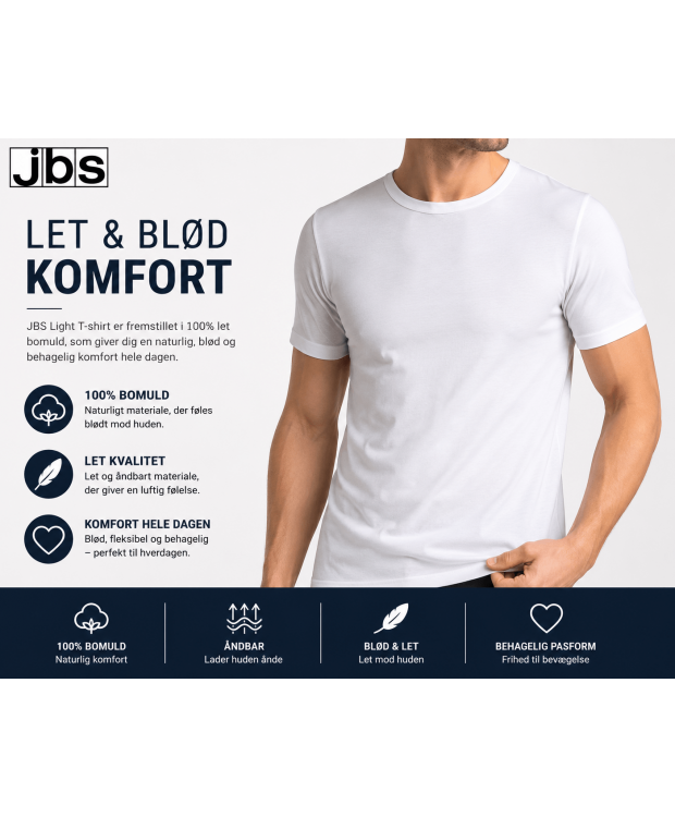 JBS Light bomulds T-shirt med rund hals til herre – hvid billede 4