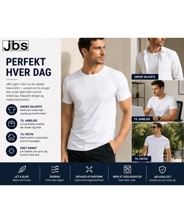 JBS Light bomulds T-shirt med rund hals til herre – hvid billede 5