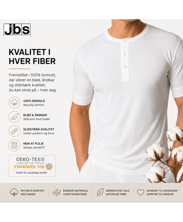 JBS grandad, short sleeve med knapper til herre – hvid billede 2