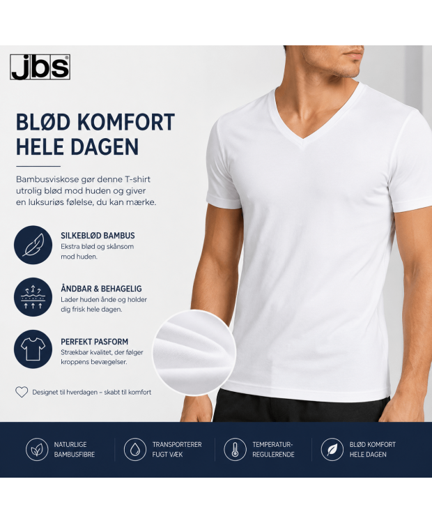JBS 2-pack FSC V-neck bamboo til herre – hvid billede 3