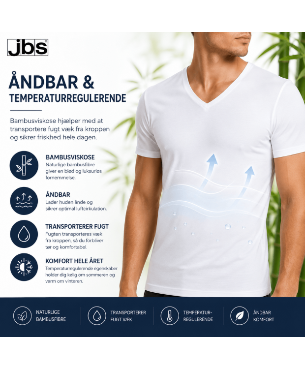 JBS 2-pack FSC V-neck bamboo til herre – hvid billede 4
