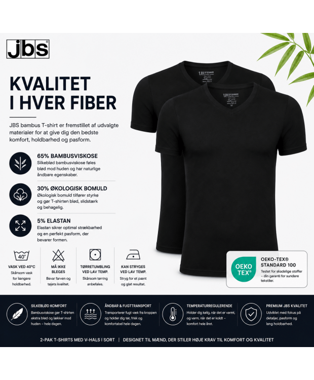 JBS 2-pack FSC V-neck bamboo til herre – sort billede 5