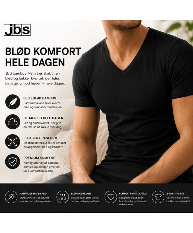 JBS 2-pack FSC V-neck bamboo til herre – sort billede 3