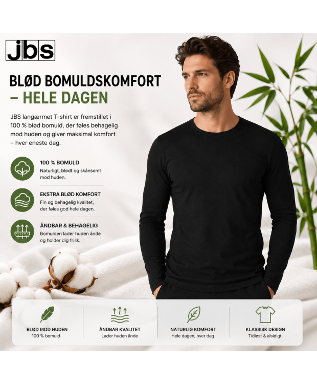 JBS sort langærmet T-shirt i bomuld til herre billede 6