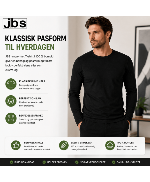 JBS sort langærmet T-shirt i bomuld til herre billede 7