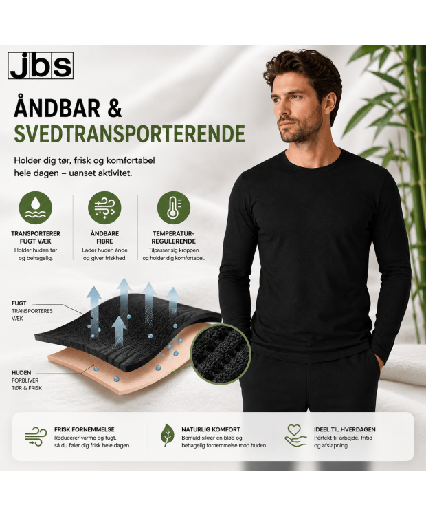 JBS sort langærmet T-shirt i bomuld til herre billede 8
