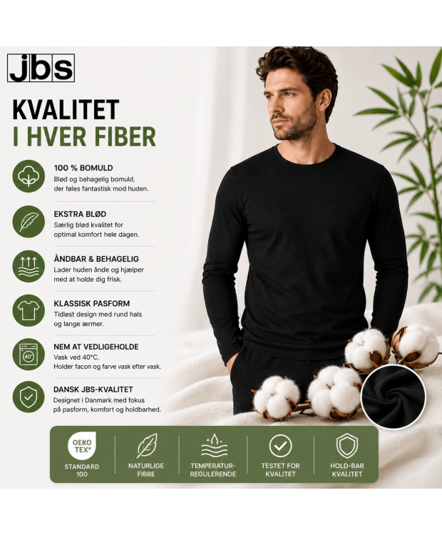 JBS sort langærmet T-shirt i bomuld til herre billede 9