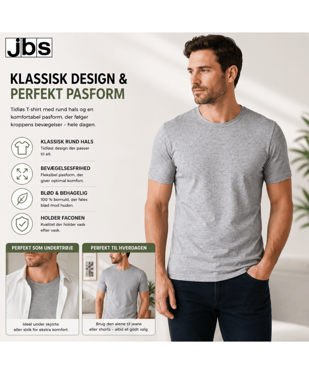 JBS bomulds-T-shirt med rund hals til herre – meleret grå billede 5