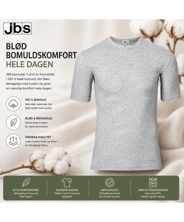 JBS bomulds-T-shirt med rund hals til herre – meleret grå billede 7