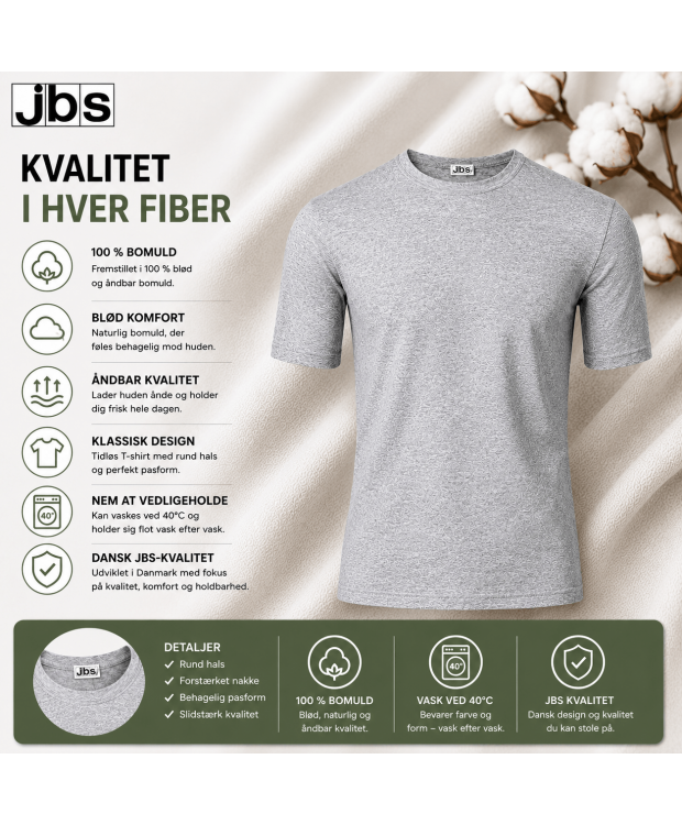 JBS bomulds-T-shirt med rund hals til herre – meleret grå billede 8