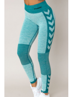 Hummel CLEA mid waist tights i petroleum melange til kvinder – OUTLET