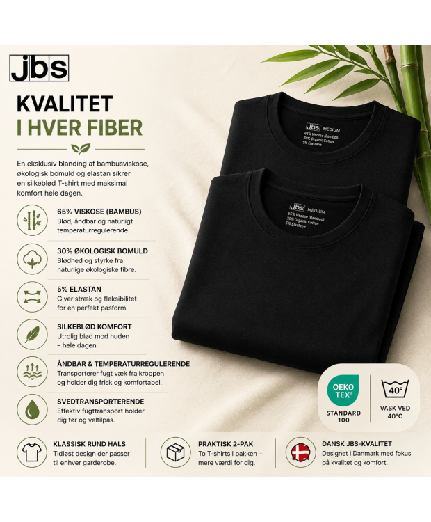 JBS bambus T-shirts med rund hals 2-pak til herre – sort billede 4