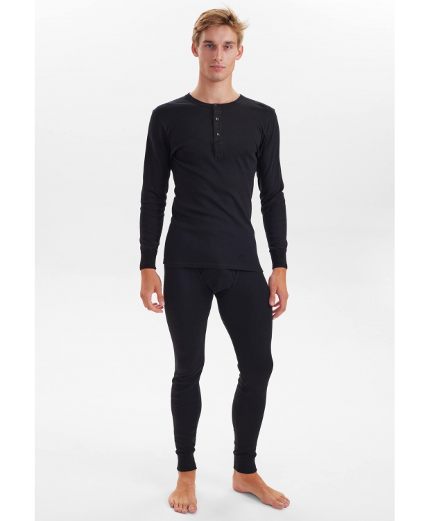 JBS sort langærmet T-shirt med knapper i bomuld til herre billede 2