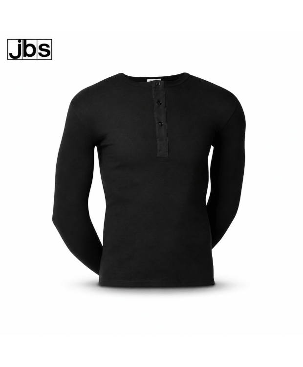 JBS sort langærmet T-shirt med knapper i bomuld til herre billede 1