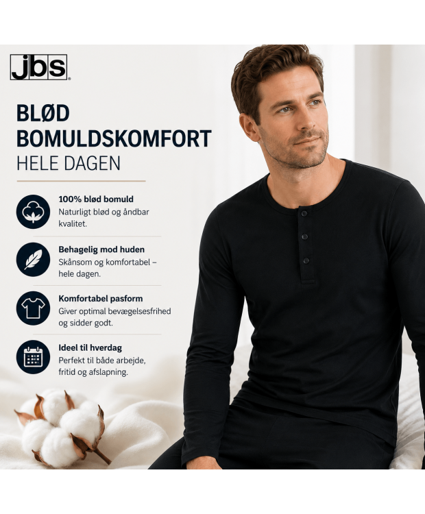 JBS sort langærmet T-shirt med knapper i bomuld til herre billede 8