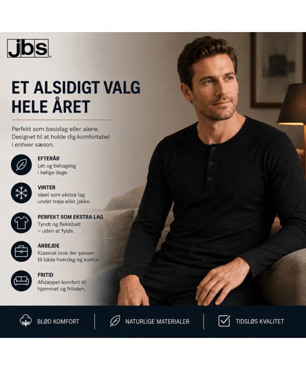 JBS sort langærmet T-shirt med knapper i bomuld til herre billede 6