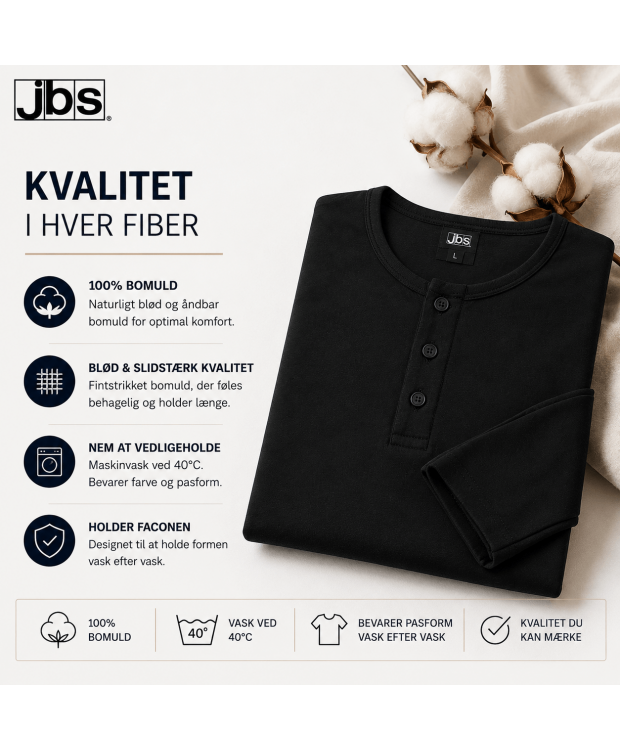 JBS sort langærmet T-shirt med knapper i bomuld til herre billede 12