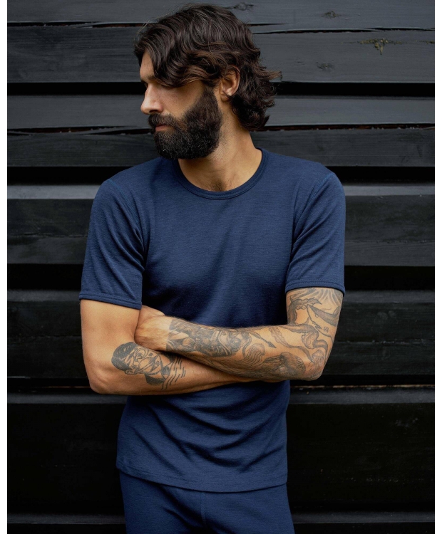6 par Dovre uld-T-shirt navy med rund hals til herre – detaljebillede 3