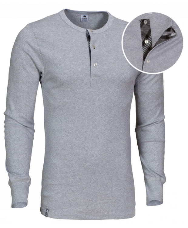 3 par Dovre langærmet bomulds-T-shirt grå med knapper til herre – Outlet – detaljebillede 4