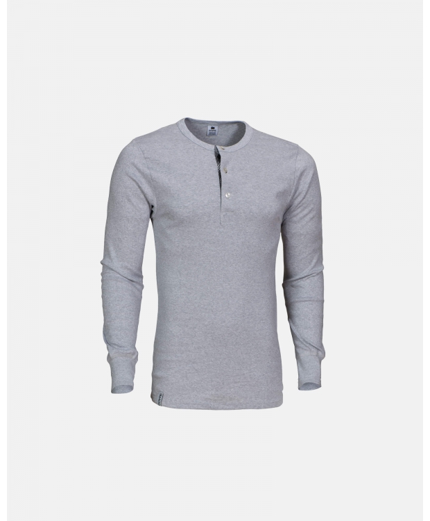 3 par Dovre langærmet bomulds-T-shirt grå med knapper til herre – Outlet – detaljebillede 5