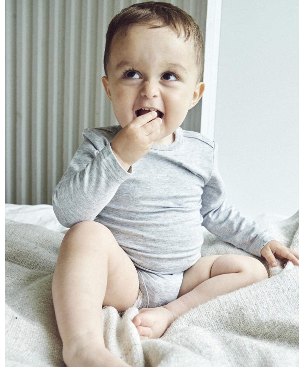 JBS langærmet lysegrå bambus-bodystocking til baby – 56–98 – Outlet billede 1