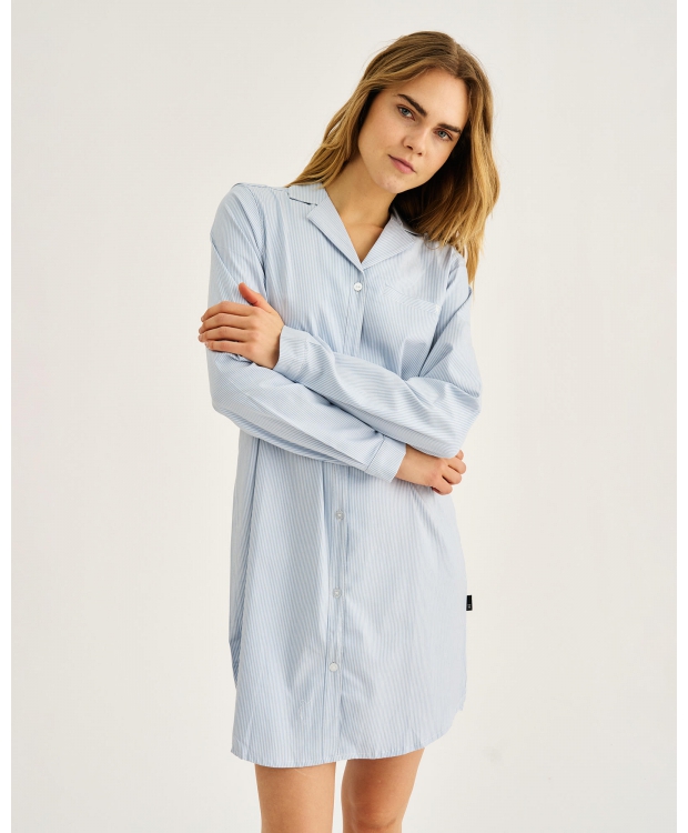 JBS of Denmark Women lyseblå stribet bambus-pyjamaskjole billede 1