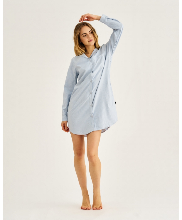 JBS of Denmark Women lyseblå stribet bambus-pyjamaskjole billede 2