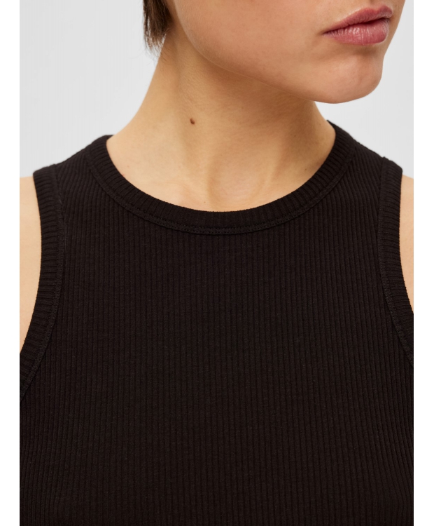 Selected ribbet tanktop i sort til kvinder. OUTLET billede 5