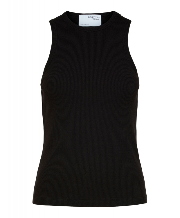 Selected ribbet tanktop i sort til kvinder. OUTLET billede 2