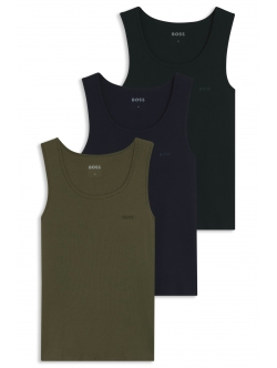 BOSS 3pak tank top i sort, navy og grøn til herre