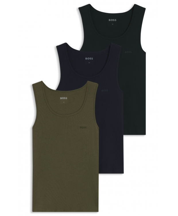 BOSS 3pak tank top i sort, navy og grøn til herre billede 1