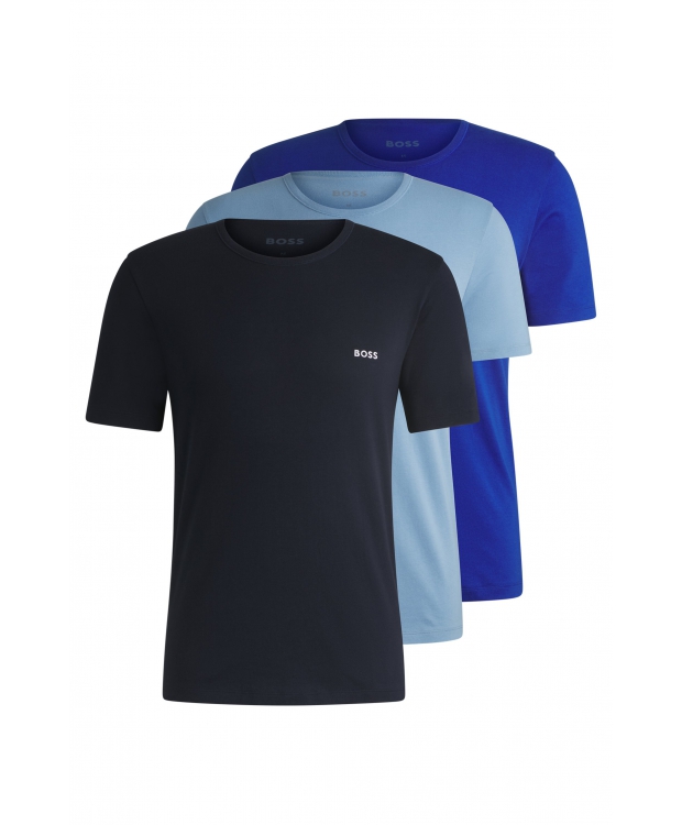 BOSS 3pak t-shirts med rund-hals i forskellige blå farver til herre billede 1