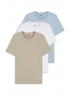 BOSS 3-pak T-shirts med rund hals i hvid, blå og beige til herre